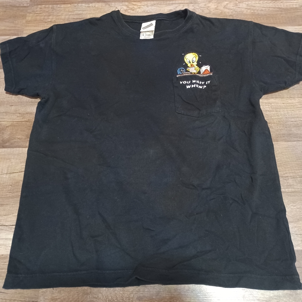 Vtg 2000 Warner Bros Tweety Bird "You Want It When" Women's Pocket T-Shirt Small